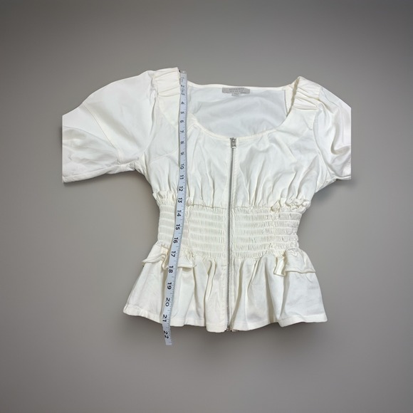 Allsaints‎ Elektra Zip Front Top Women's Size 6 Puff Sleeve Smocked Waist White - Picture 5 of 8